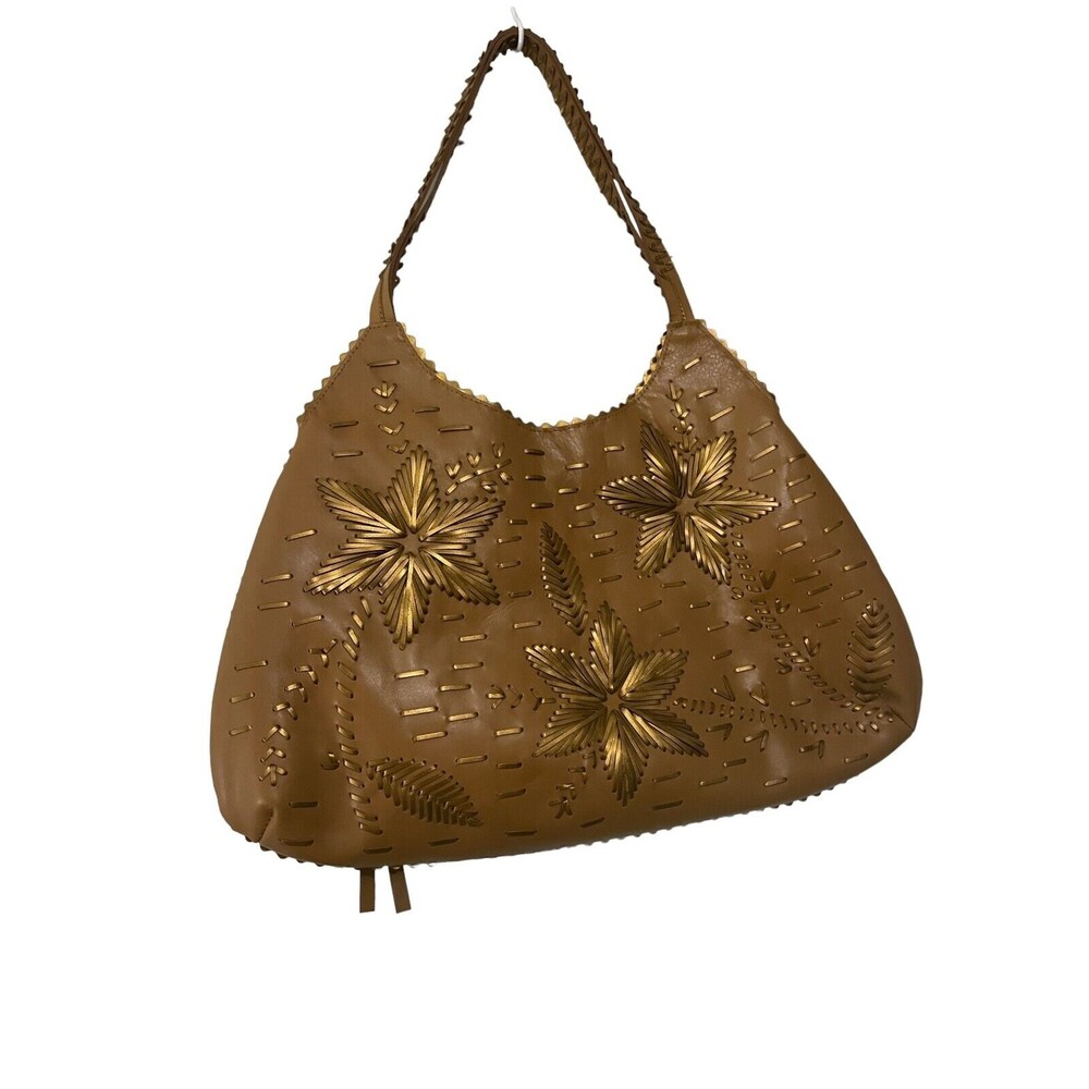 Sharif Studio Boho Bohemian Handbag Purse Hobo Bag Woven Exterior Gold Details